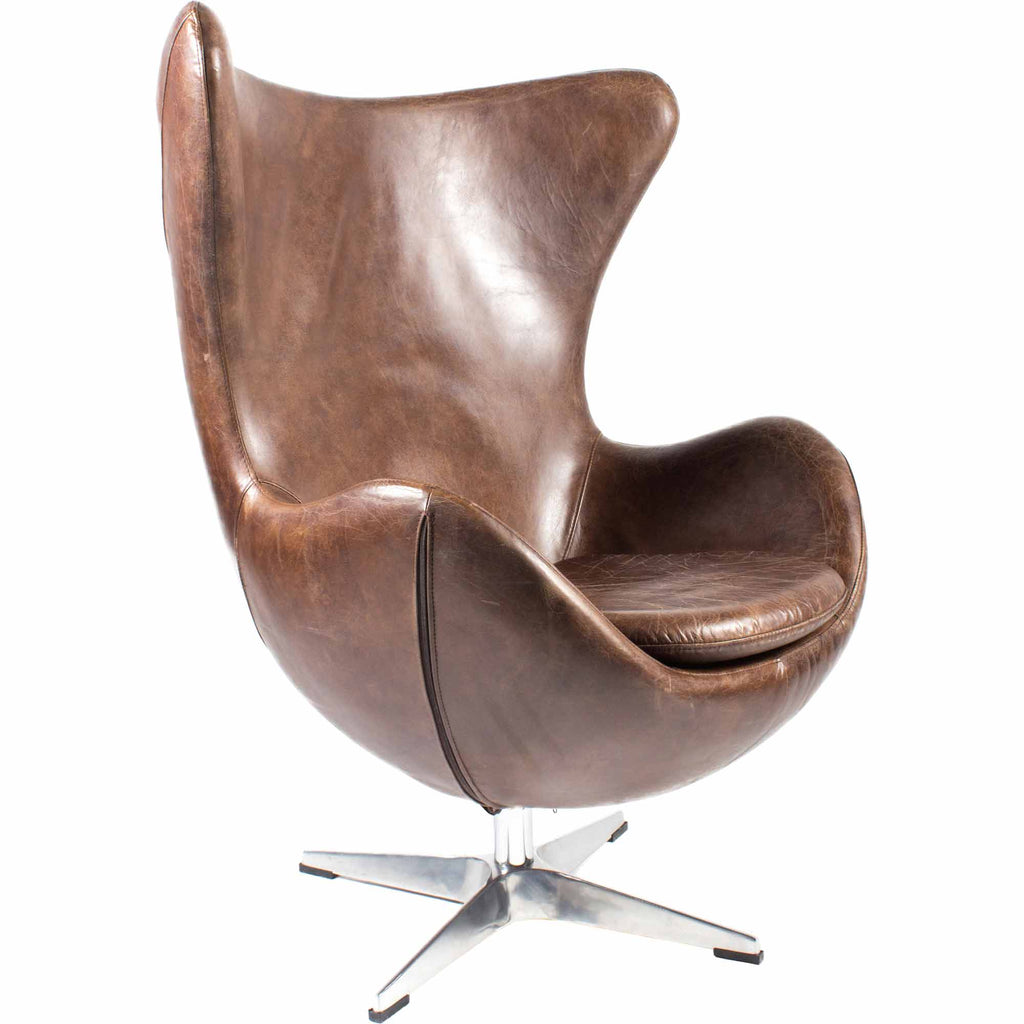 ST ANNE SWIVEL CLUB CHAIR DARK BROWN LEATHER