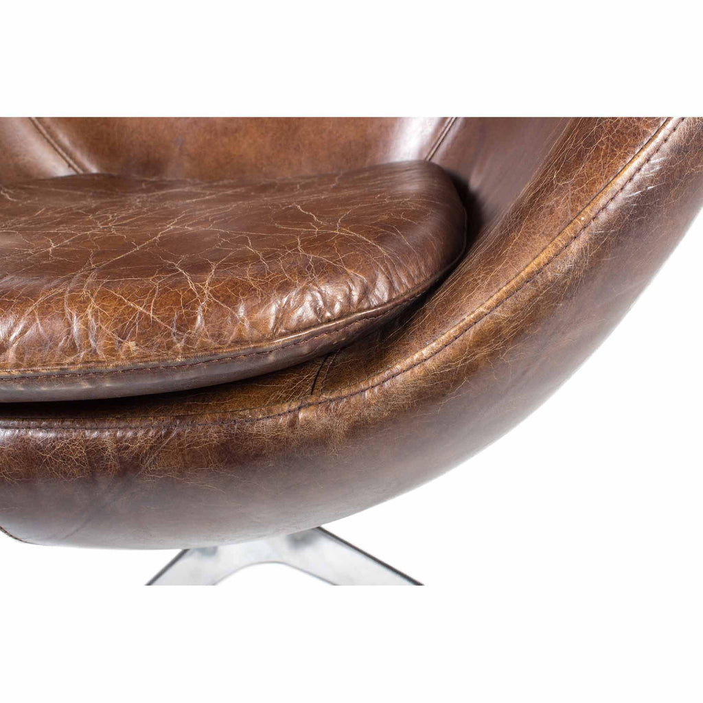 ST ANNE SWIVEL CLUB CHAIR DARK BROWN LEATHER