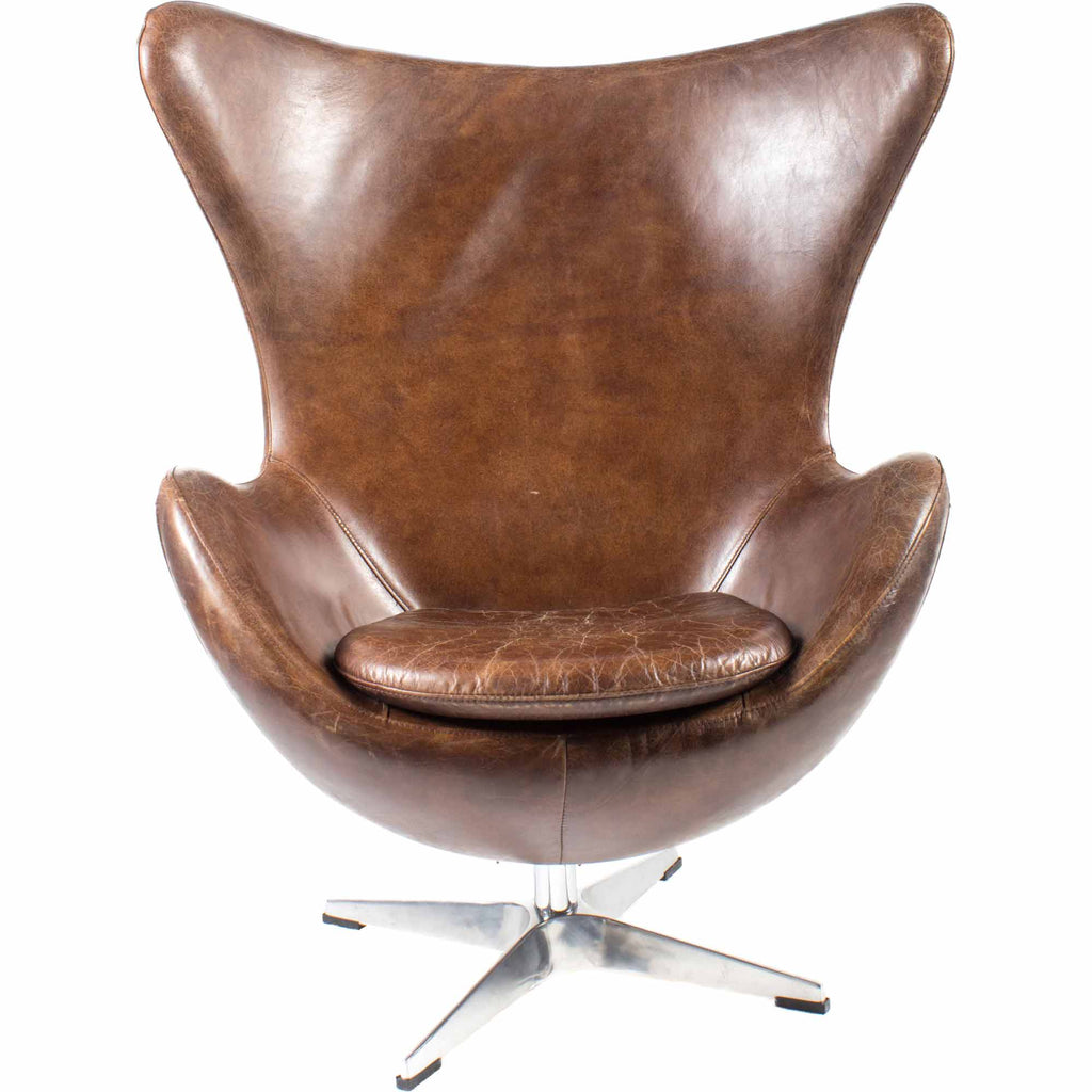 ST ANNE SWIVEL CLUB CHAIR DARK BROWN LEATHER