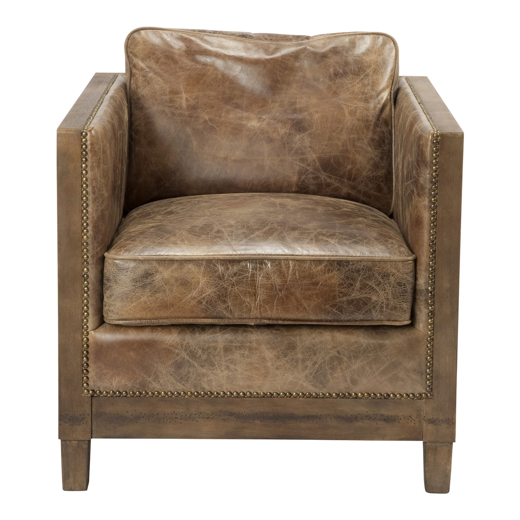 DARLINGTON CLUB CHAIR GRAZED BROWN LEATHER