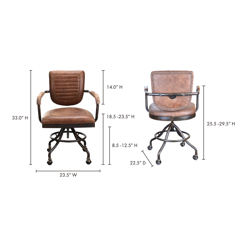 FOSTER SWIVEL DESK CHAIR CON PANA BROWN LEATHER