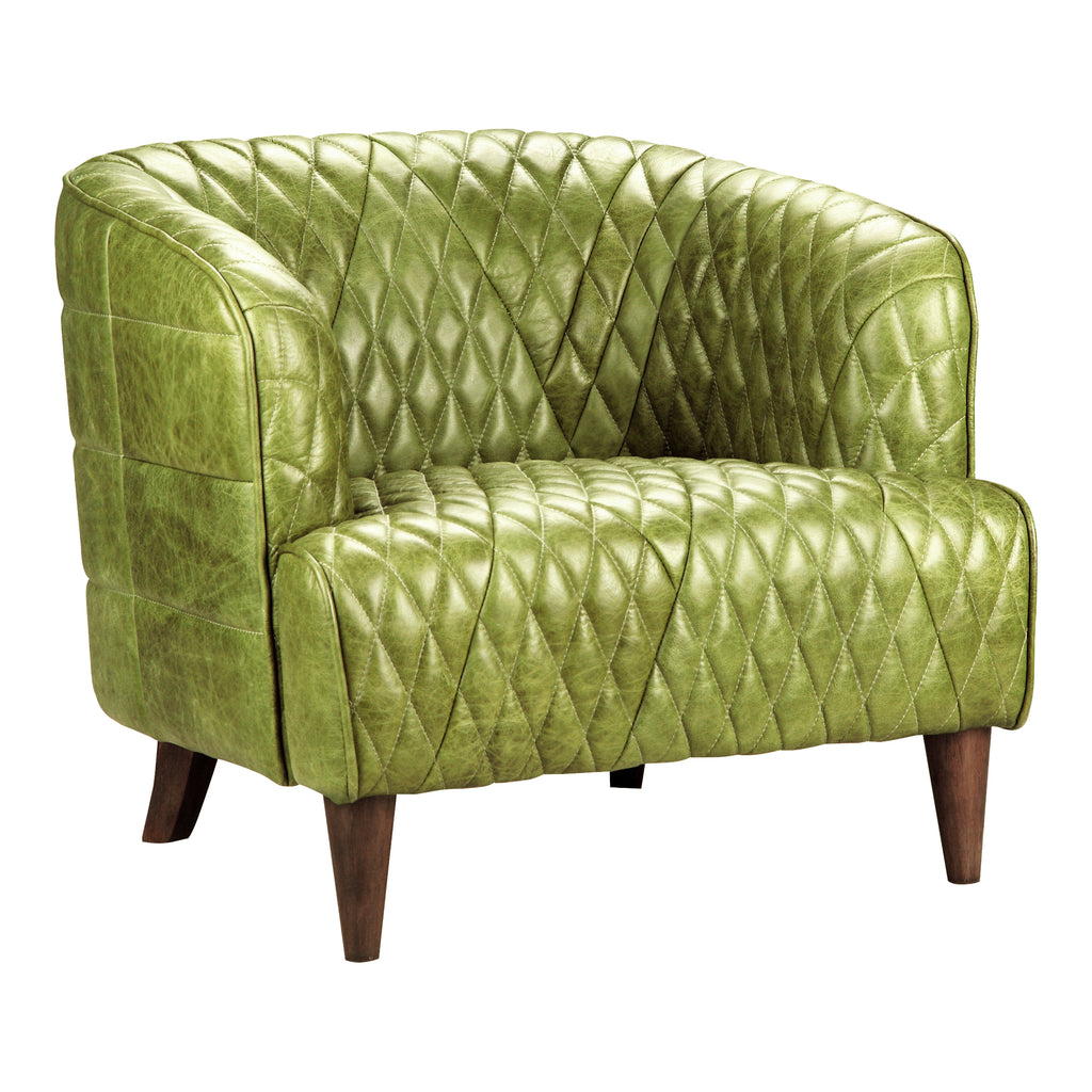 MAGDELAN TUFTED LEATHER ARM CHAIR JUNGLE GROVE GREEN LEATHER