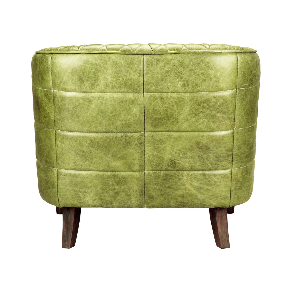 MAGDELAN TUFTED LEATHER ARM CHAIR JUNGLE GROVE GREEN LEATHER