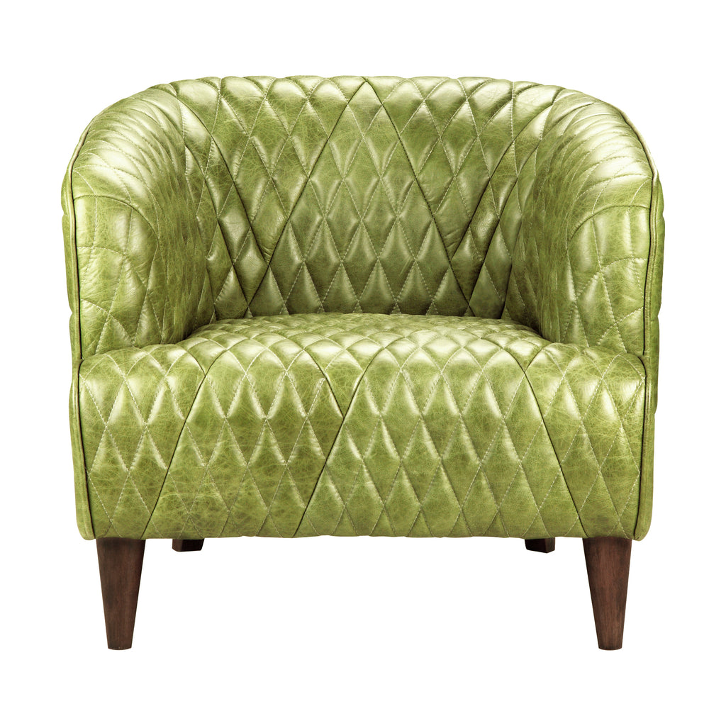 MAGDELAN TUFTED LEATHER ARM CHAIR JUNGLE GROVE GREEN LEATHER