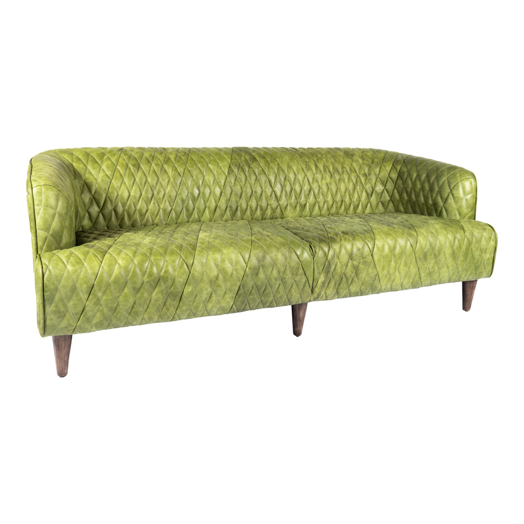 MAGDELAN TUFTED LEATHER SOFA JUNGLE GROVE GREEN LEATHER