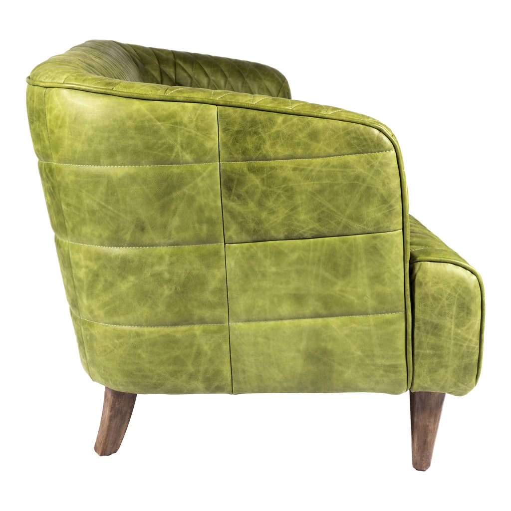 MAGDELAN TUFTED LEATHER SOFA JUNGLE GROVE GREEN LEATHER