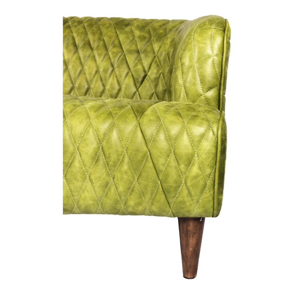 MAGDELAN TUFTED LEATHER SOFA JUNGLE GROVE GREEN LEATHER