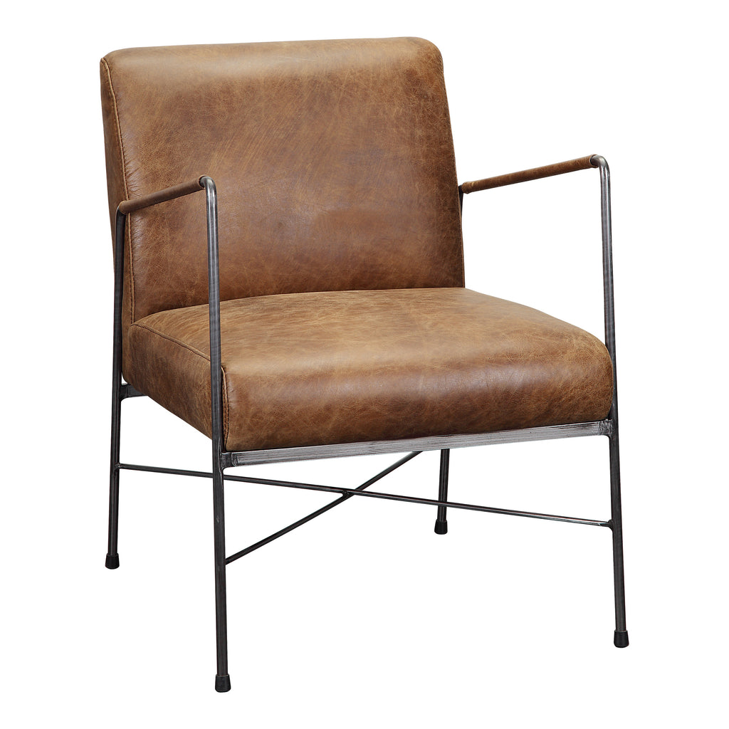 DAGWOOD LEATHER ARM CHAIR OPEN ROAD BROWN LEATHER