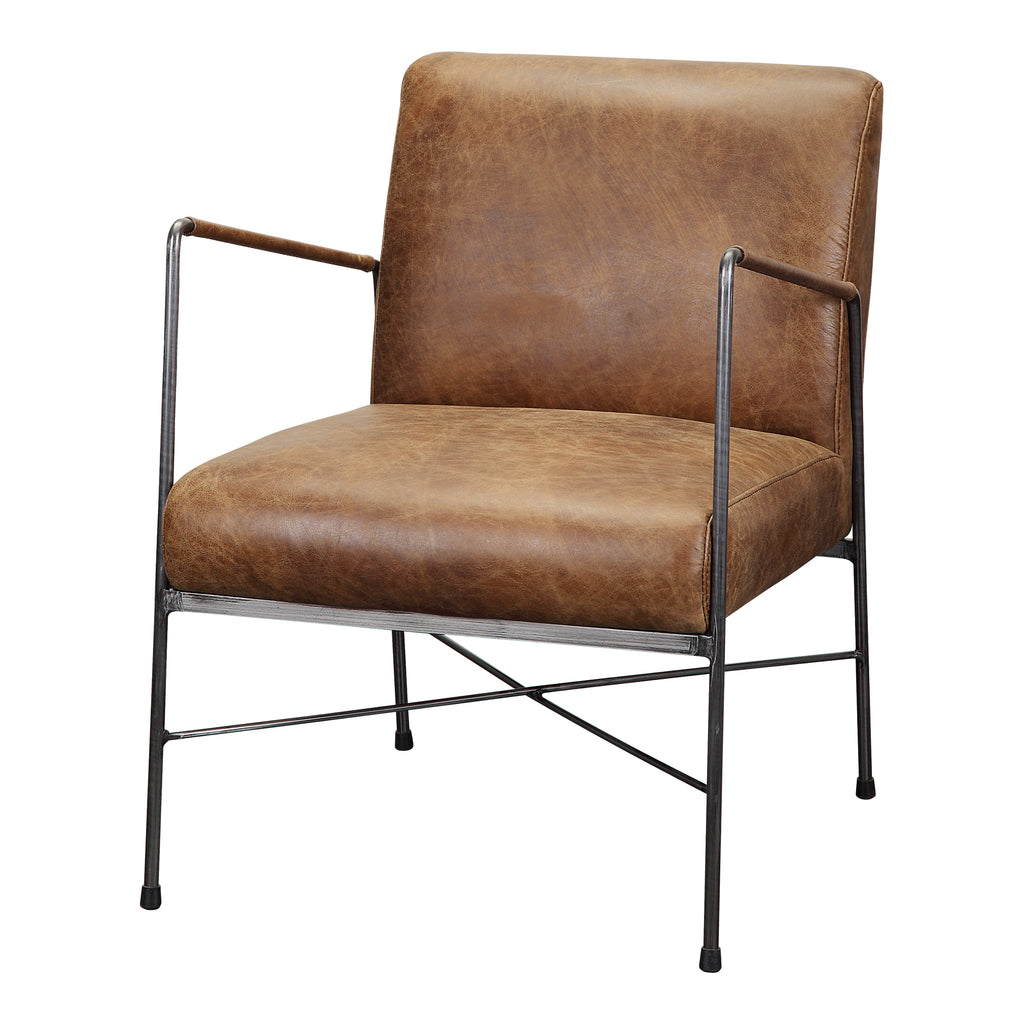 DAGWOOD LEATHER ARM CHAIR OPEN ROAD BROWN LEATHER