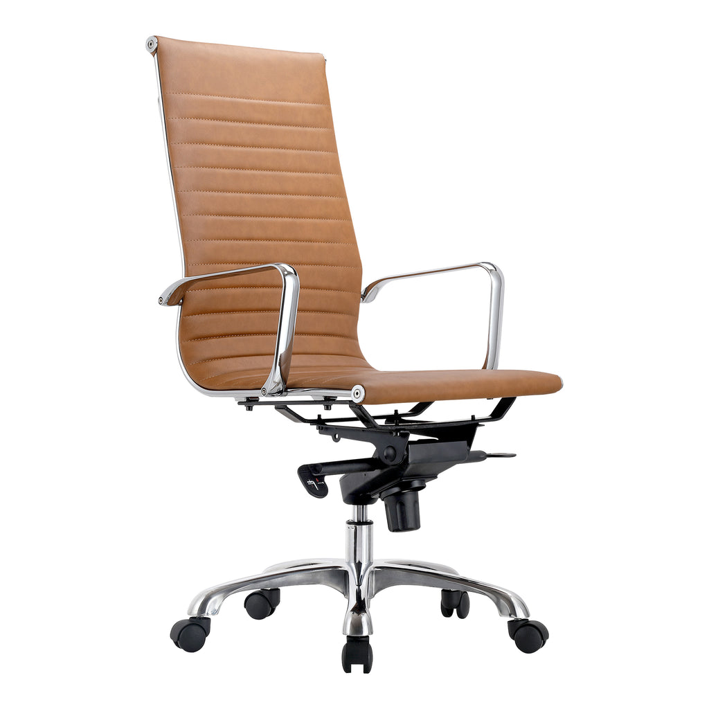 STUDIO SWIVEL OFFICE CHAIR HIGH BACK TAN VEGAN LEATHER