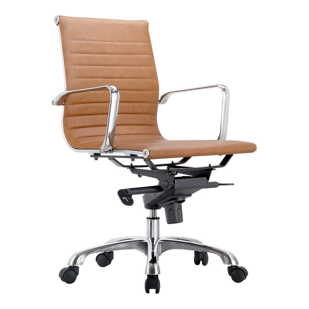 STUDIO SWIVEL OFFICE CHAIR LOW BACK TAN VEGAN LEATHER