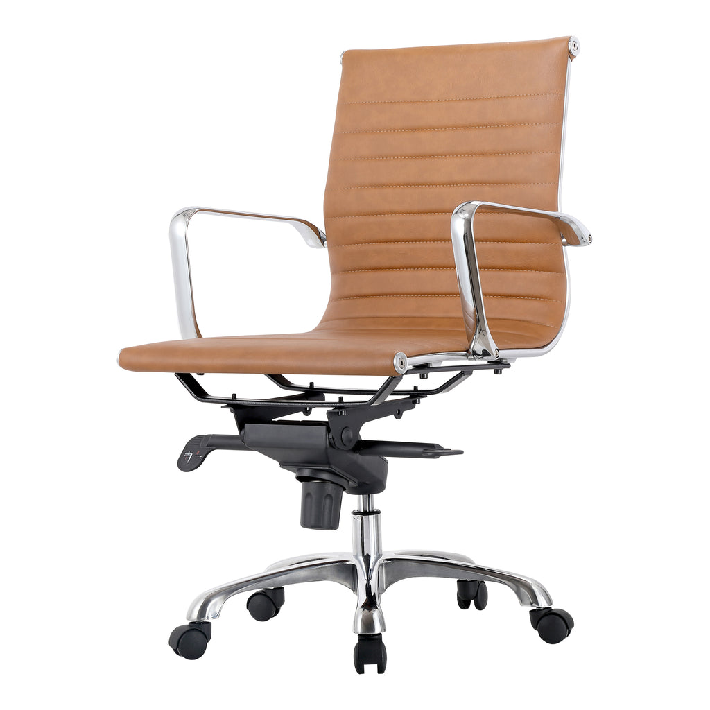 STUDIO SWIVEL OFFICE CHAIR LOW BACK TAN VEGAN LEATHER